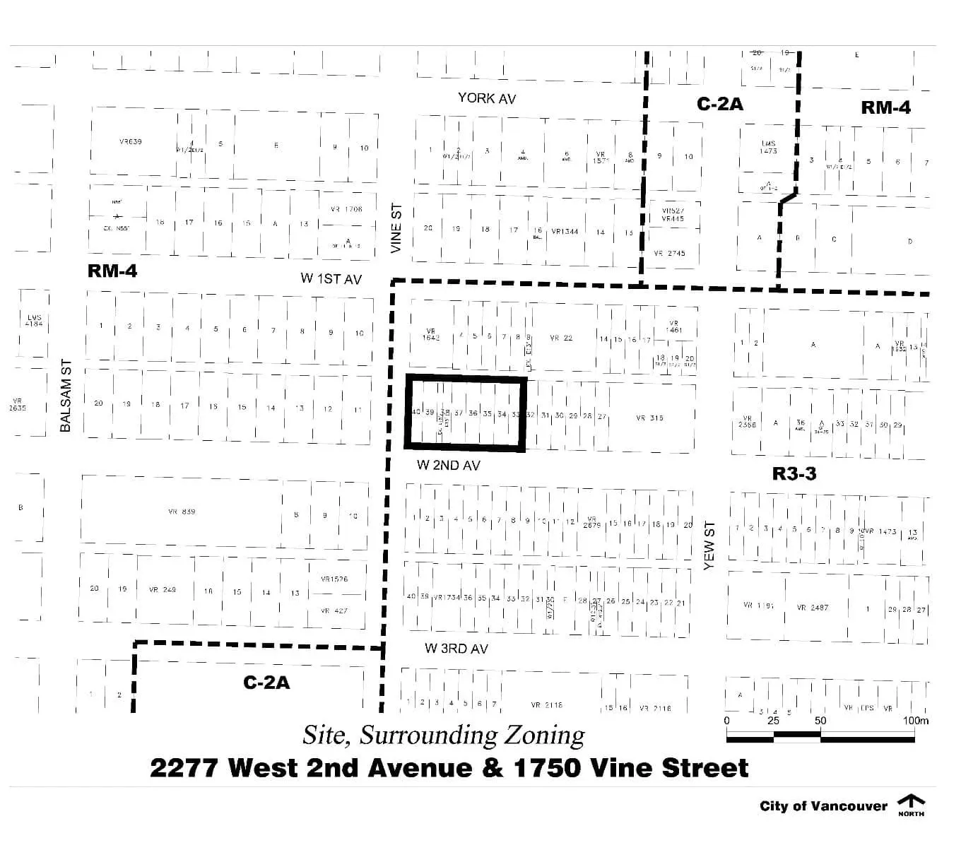 2277 West 2nd Avenue & 1750 Vine Street and their surrounding zoning districts (RM-4, C-2A, R3-3).