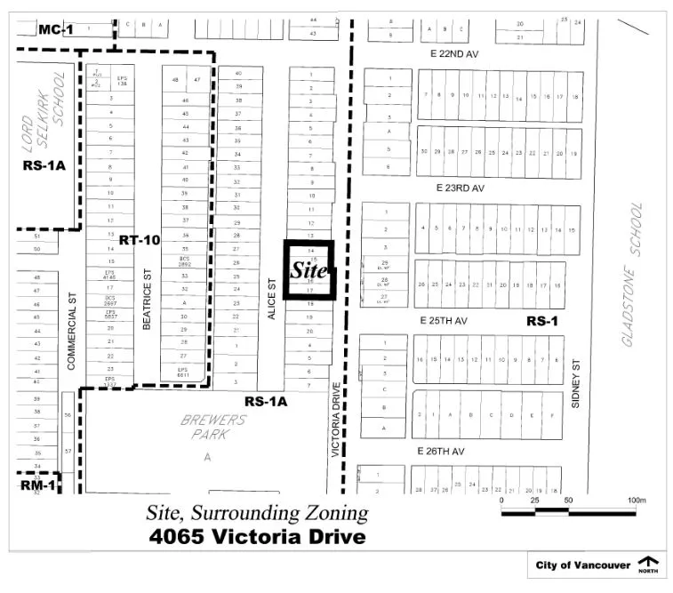 4065 Victoria Drive and its surrounding zoning, including RT-10, RS-1A, RS-1, and RM-1 districts.