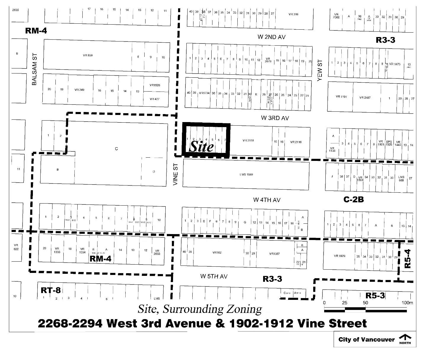 2268–2294 West 3rd Avenue & 1902–1912 Vine Street and their surrounding zoning districts.