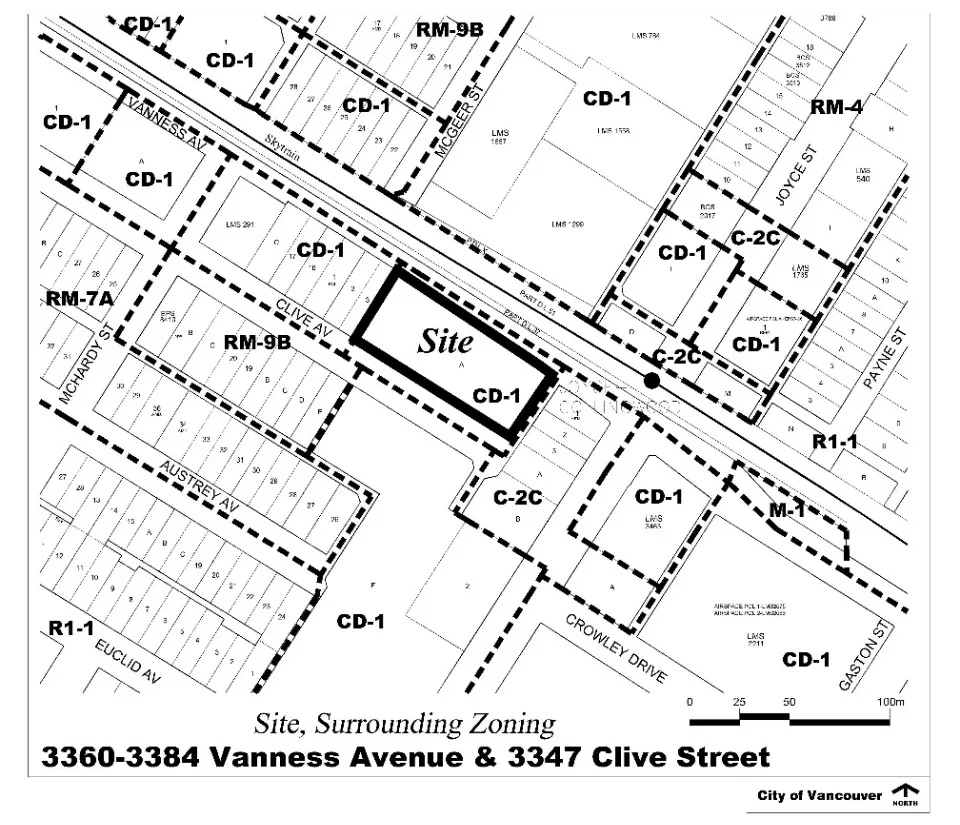 3360–3384 Vanness Avenue & 3347 Clive Street and their surrounding zoning districts.