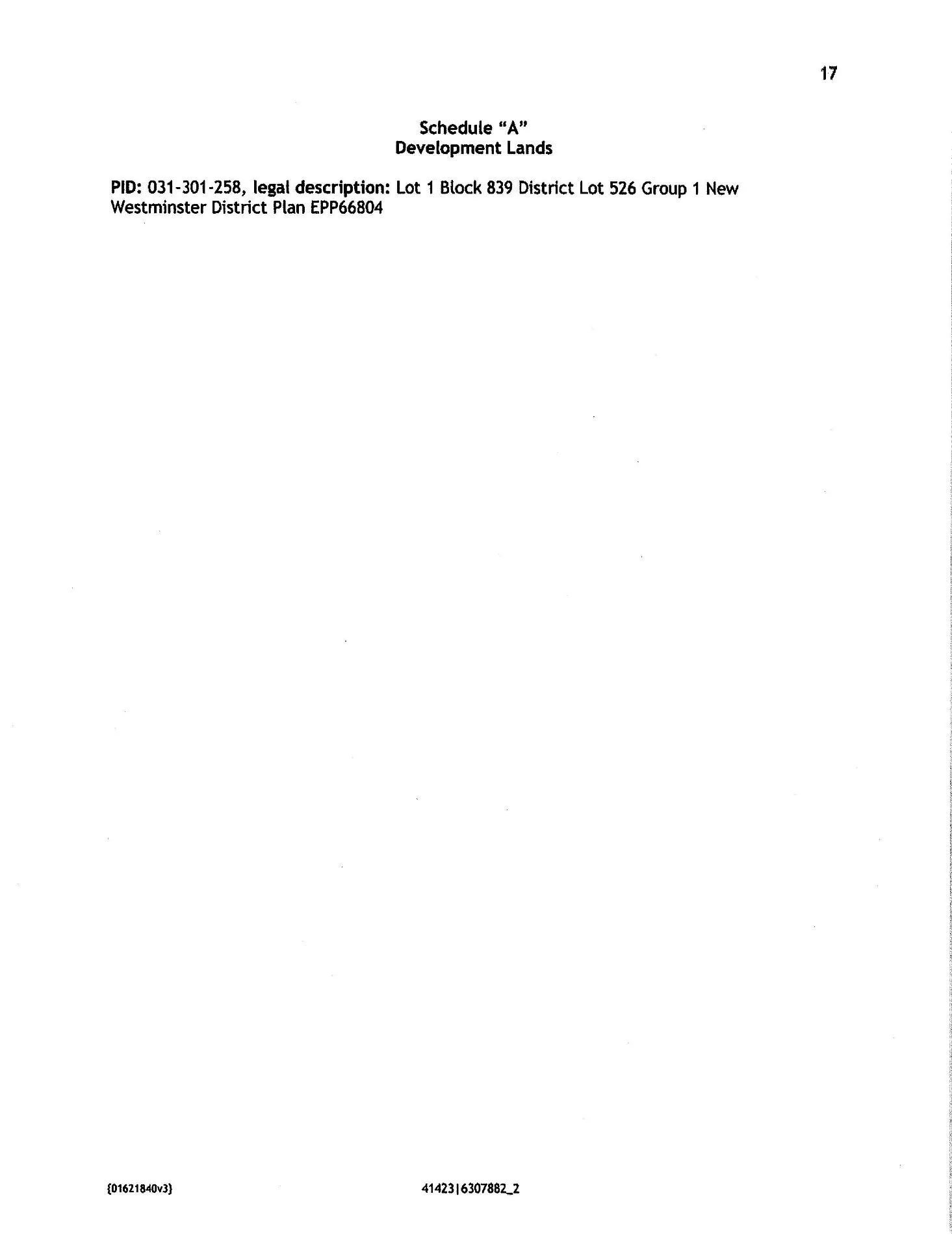Schedule A legal description of the development lands at 4989–5049 Ash Street (PID 031-301-258).