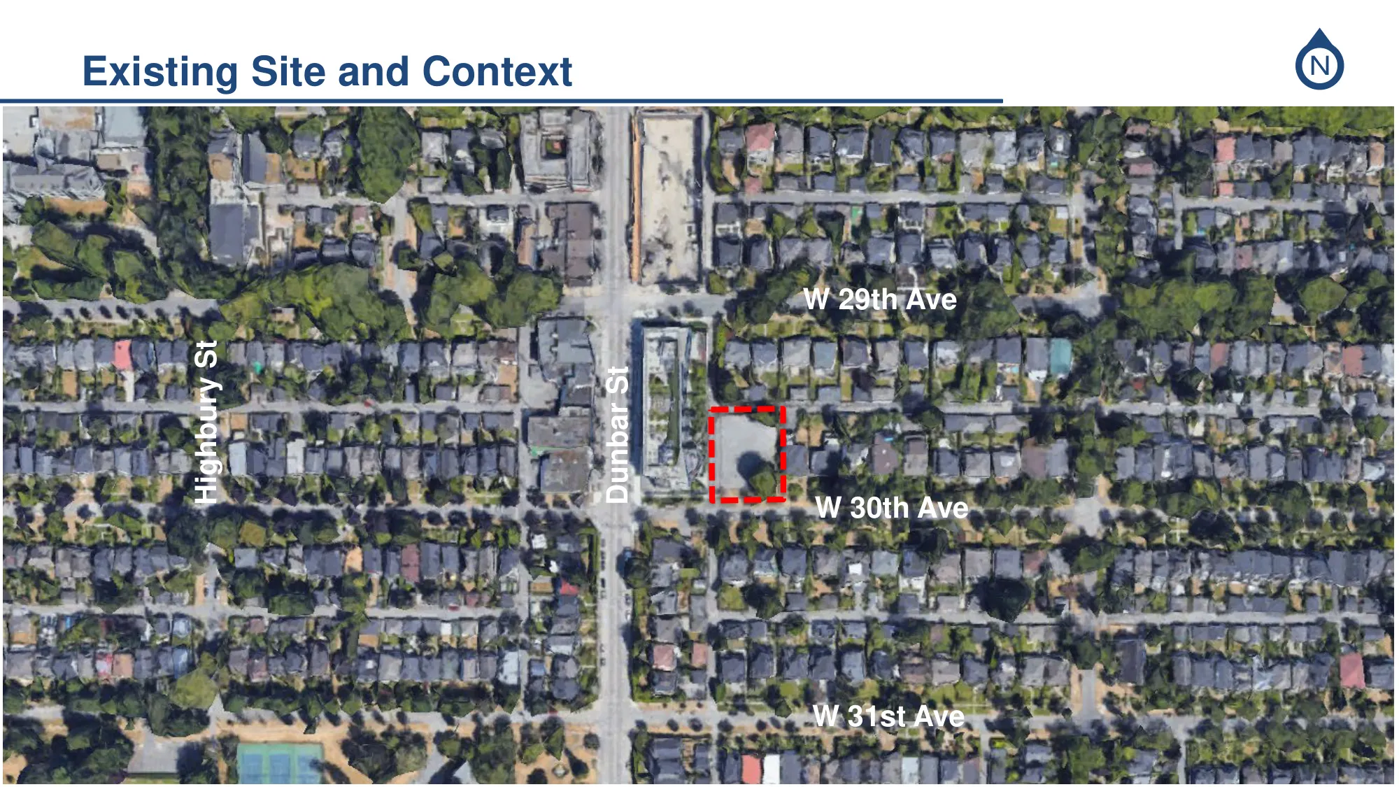 3581 West 30th Avenue highlighted within Vancouver's city-wide RR-eligible block network, showing arterials, neighbourhood shopping areas, and excluded zones.